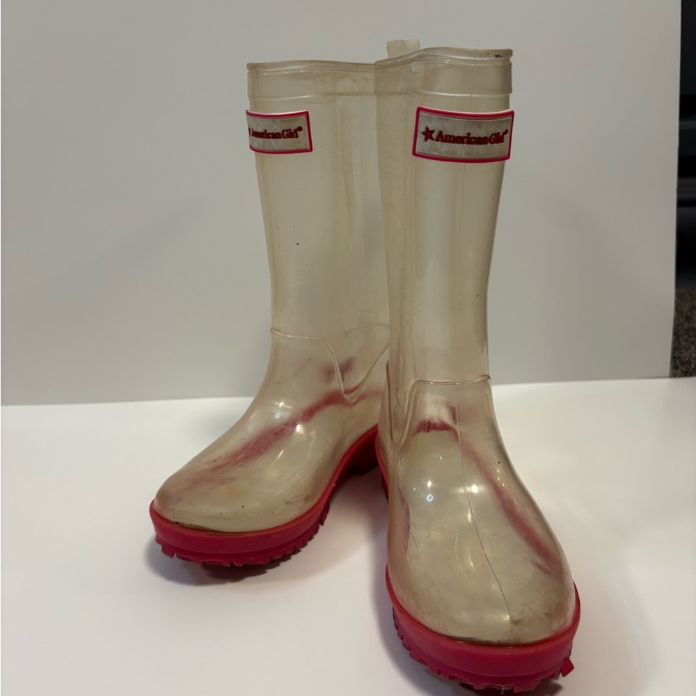 American Girl Wellie Wisher Clear Rain Boots with Pink Soles
